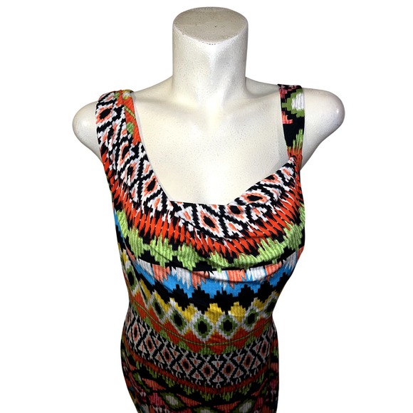 Calvin Klein Womens Multi Color Geometric Ikat Drape Neck Sheath Dress Size 10 - Picture 2 of 8
